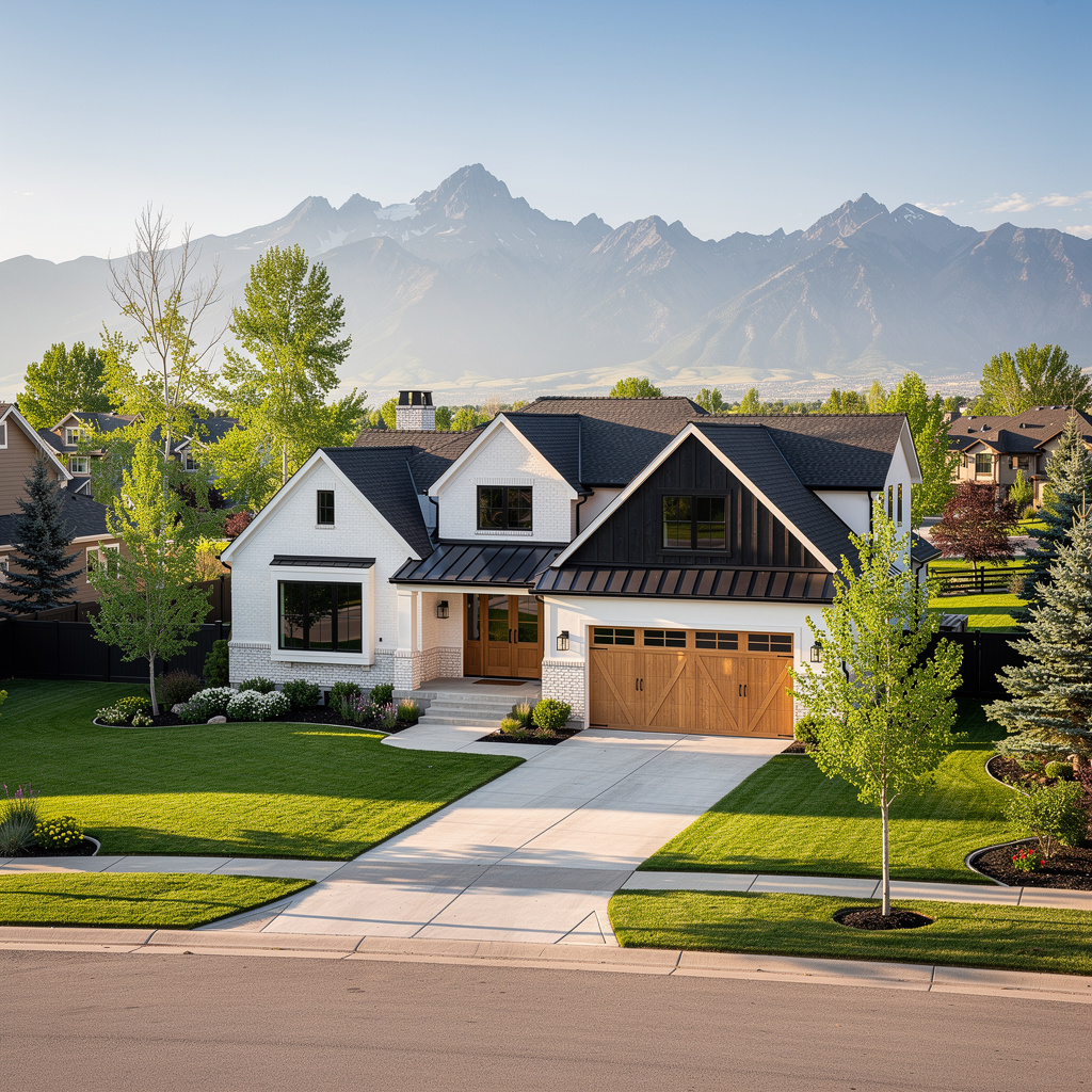 A Studio McGee-style luxury home exterior in Highland, UT — Salt and Slate Cleaning Company