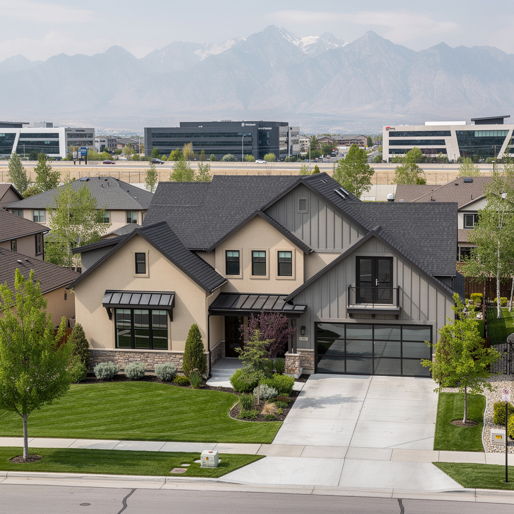 A Studio McGee-style luxury home exterior in Lehi, UT — Salt and Slate Cleaning Company