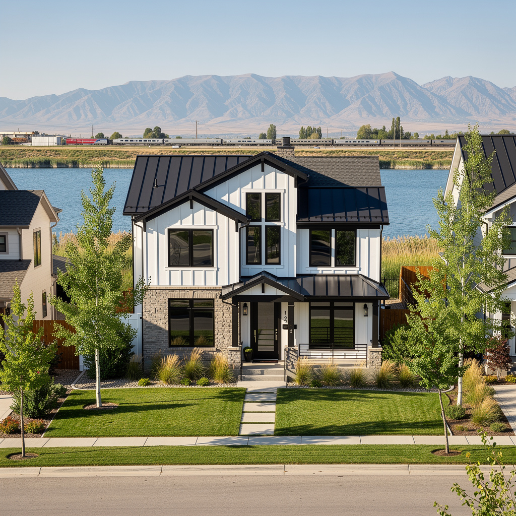 A Studio McGee-style luxury home exterior in Vineyard, UT — Salt and Slate Cleaning Company