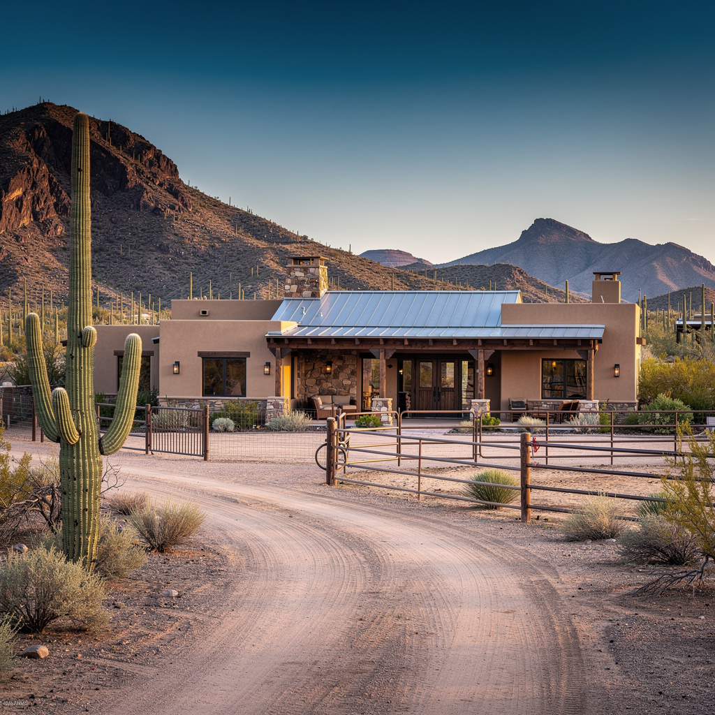 A Studio McGee-style luxury home exterior in the Carefree Ranch neighborhood of Cave Creek, AZ — premium home cleaning by Salt and Slate