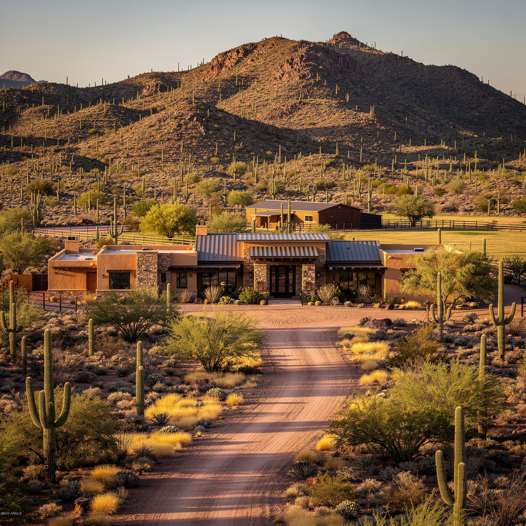 A Studio McGee-style luxury home exterior in the Desert Hills neighborhood of Cave Creek, AZ — premium home cleaning by Salt and Slate