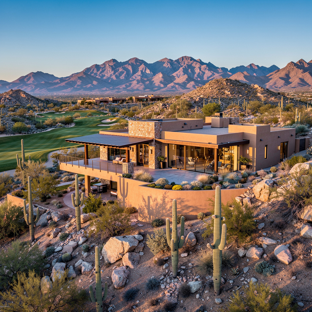 A Studio McGee-style luxury home exterior in the FireRock neighborhood of Fountain Hills, AZ — premium home cleaning by Salt and Slate