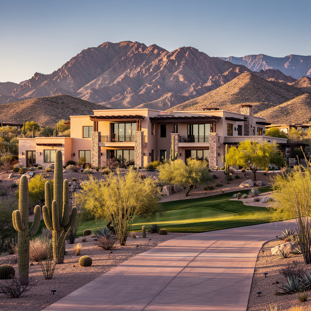 A Studio McGee-style luxury home exterior in the SunRidge Canyon neighborhood of Fountain Hills, AZ — premium home cleaning by Salt and Slate