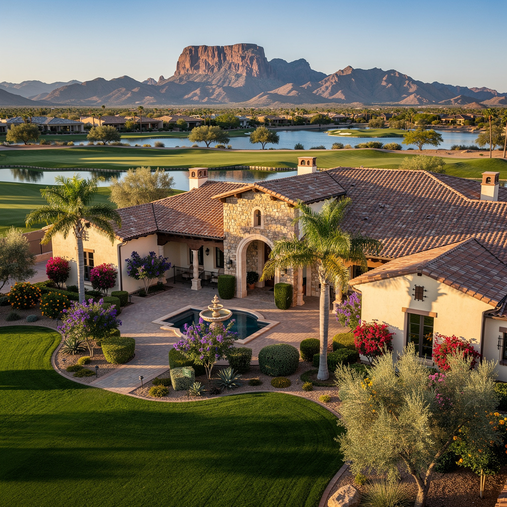 A Studio McGee-style luxury home exterior in the Seville neighborhood of Gilbert, AZ — premium home cleaning by Salt and Slate