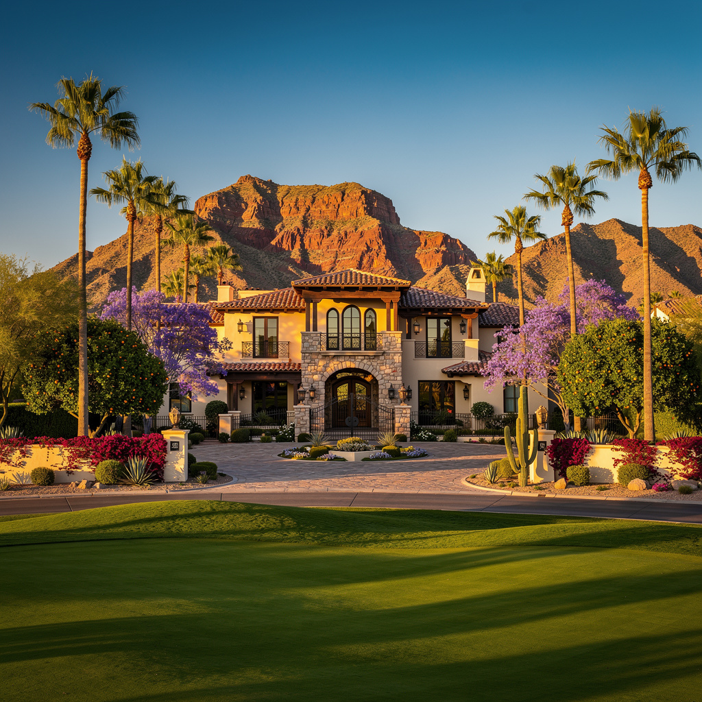 A Studio McGee-style luxury home exterior in the Club Estates neighborhood of Paradise Valley, AZ — premium home cleaning by Salt and Slate