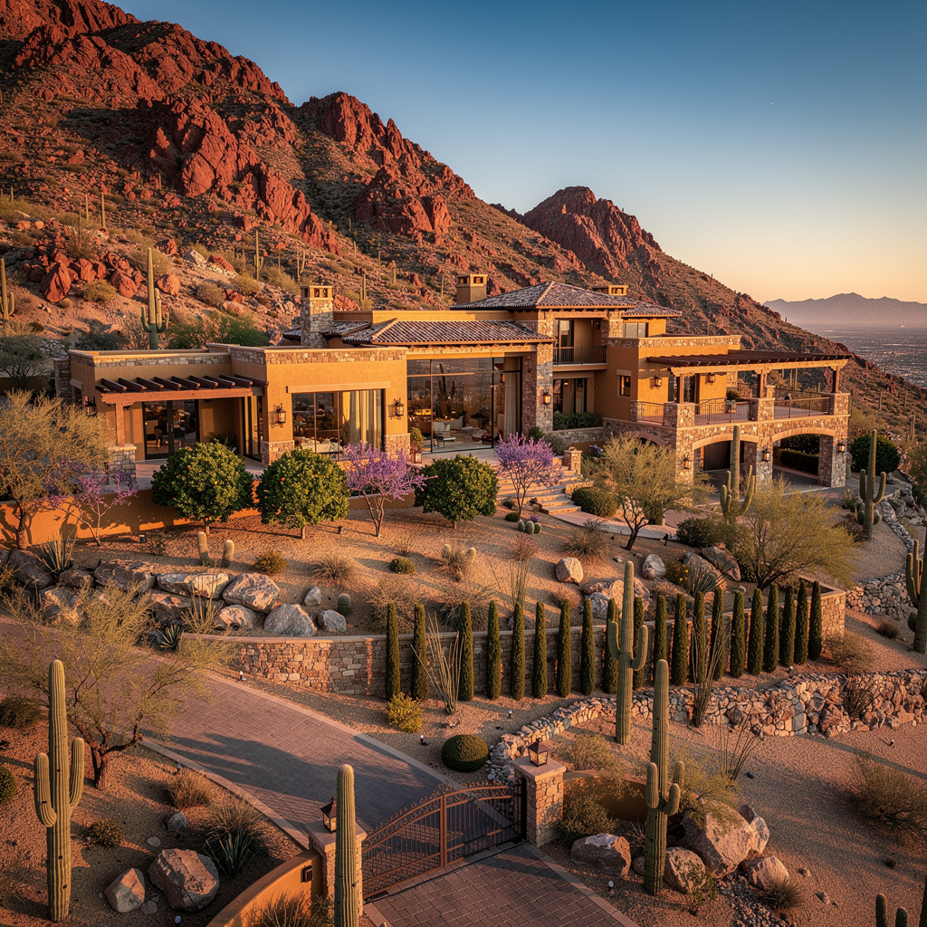A Studio McGee-style luxury home exterior in the Crown Canyon neighborhood of Paradise Valley, AZ — premium home cleaning by Salt and Slate