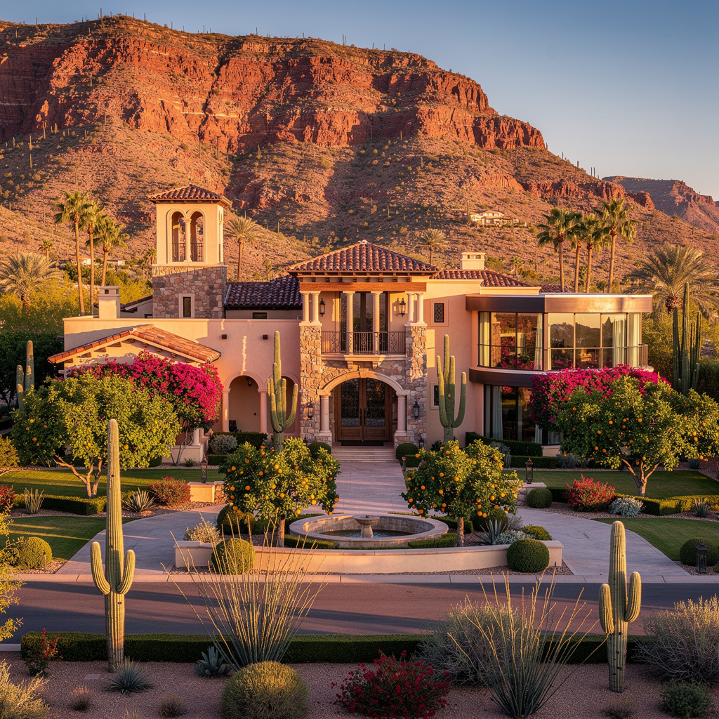 A Studio McGee-style luxury home exterior in the Jokake Camelback neighborhood of Paradise Valley, AZ — premium home cleaning by Salt and Slate