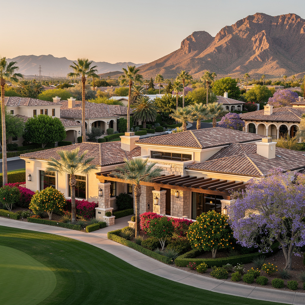 A Studio McGee-style luxury home exterior in the Biltmore neighborhood of Phoenix, AZ — premium home cleaning by Salt and Slate