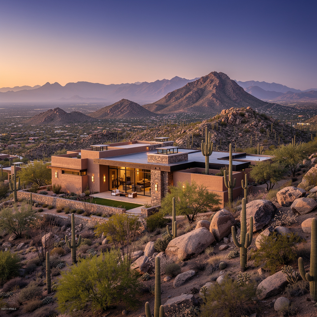 A Studio McGee-style luxury home exterior in the Desert Mountain neighborhood of Scottsdale, AZ — premium home cleaning by Salt and Slate