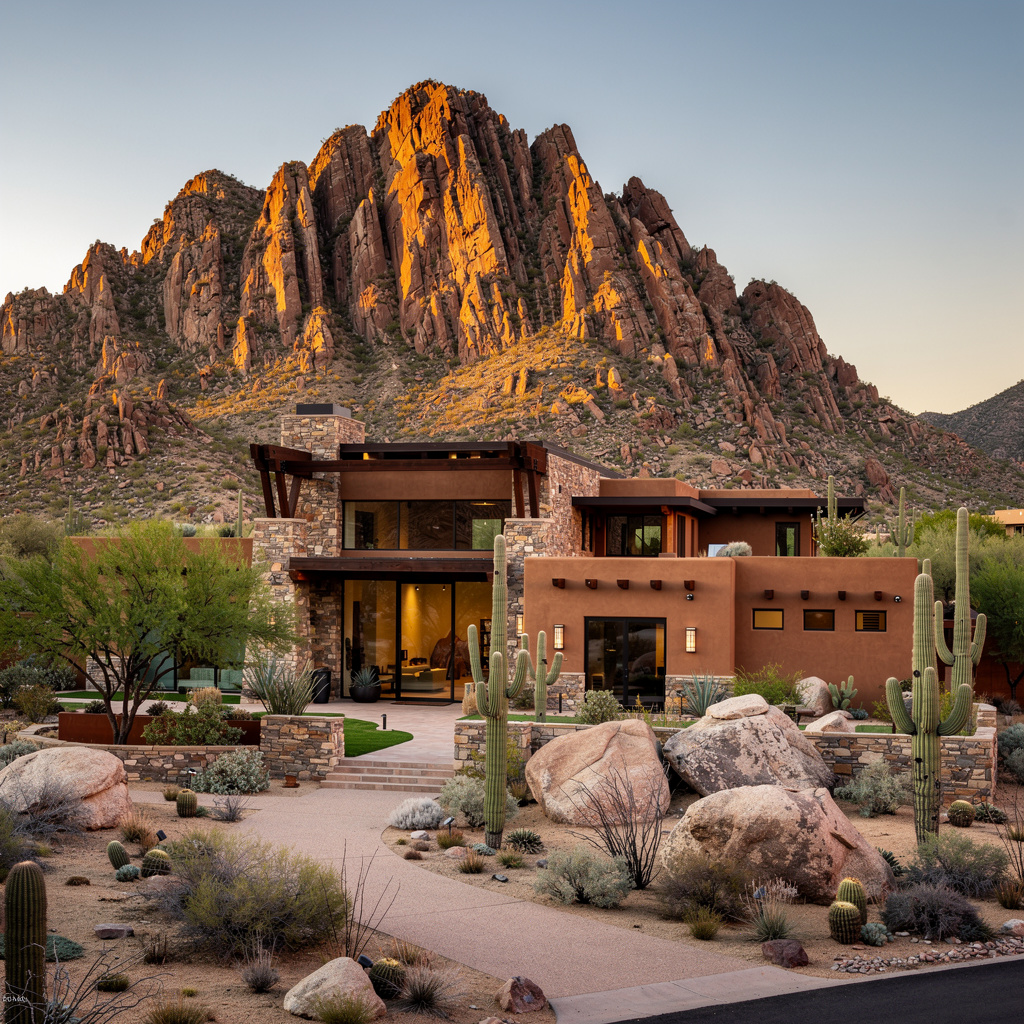 A Studio McGee-style luxury home exterior in the Estancia neighborhood of Scottsdale, AZ — premium home cleaning by Salt and Slate