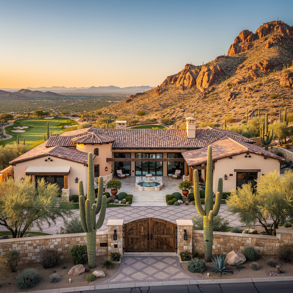 A Studio McGee-style luxury home exterior in the Silverleaf neighborhood of Scottsdale, AZ — premium home cleaning by Salt and Slate