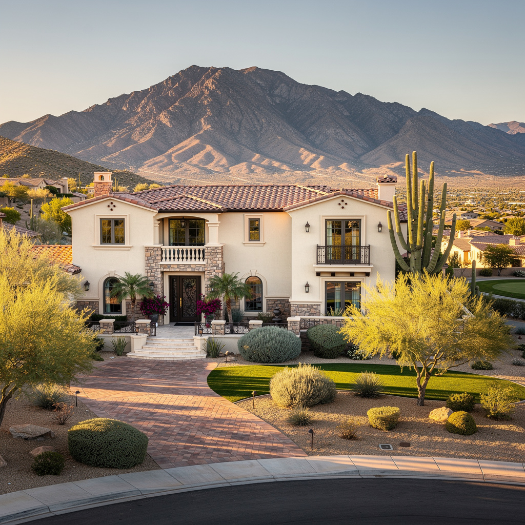 A Studio McGee-style luxury home exterior in the MacDonald Ranch neighborhood of Henderson, NV — premium home cleaning by Salt and Slate