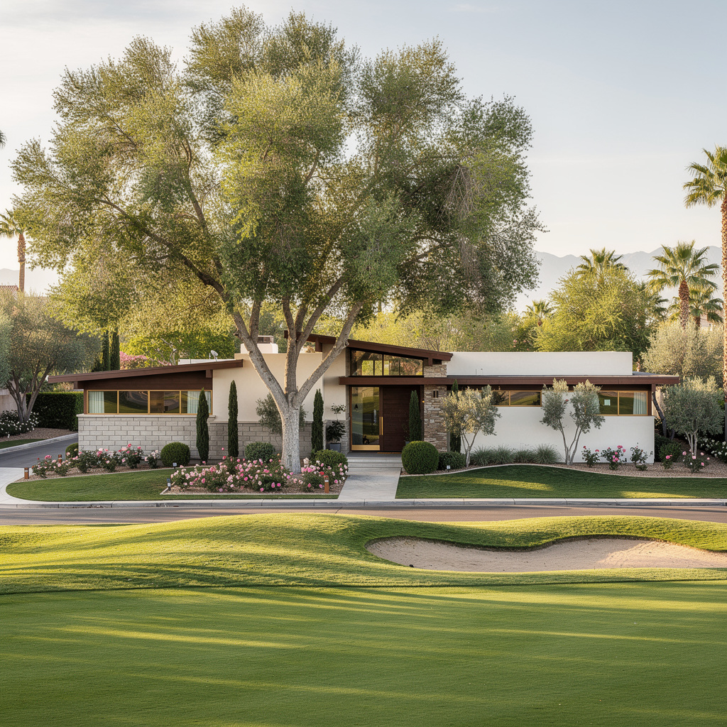 A Studio McGee-style luxury home exterior in the Las Vegas Country Club neighborhood of Las Vegas, NV — premium home cleaning by Salt and Slate