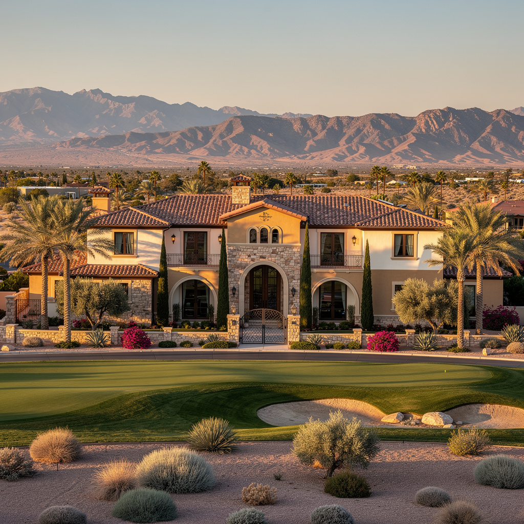 A Studio McGee-style luxury home exterior in the Southern Highlands neighborhood of Las Vegas, NV — premium home cleaning by Salt and Slate