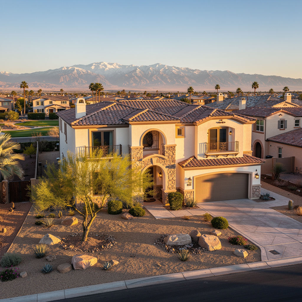 A Studio McGee-style luxury home exterior in the Aliante neighborhood of North Las Vegas, NV — premium home cleaning by Salt and Slate