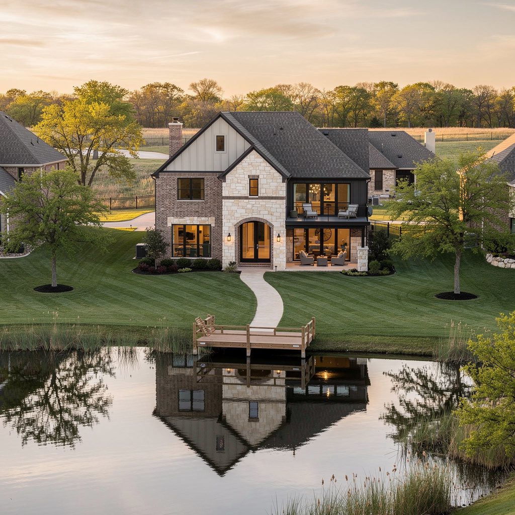 A Studio McGee-style luxury home exterior in the Country Lakes neighborhood of Argyle, TX — premium home cleaning by Salt and Slate
