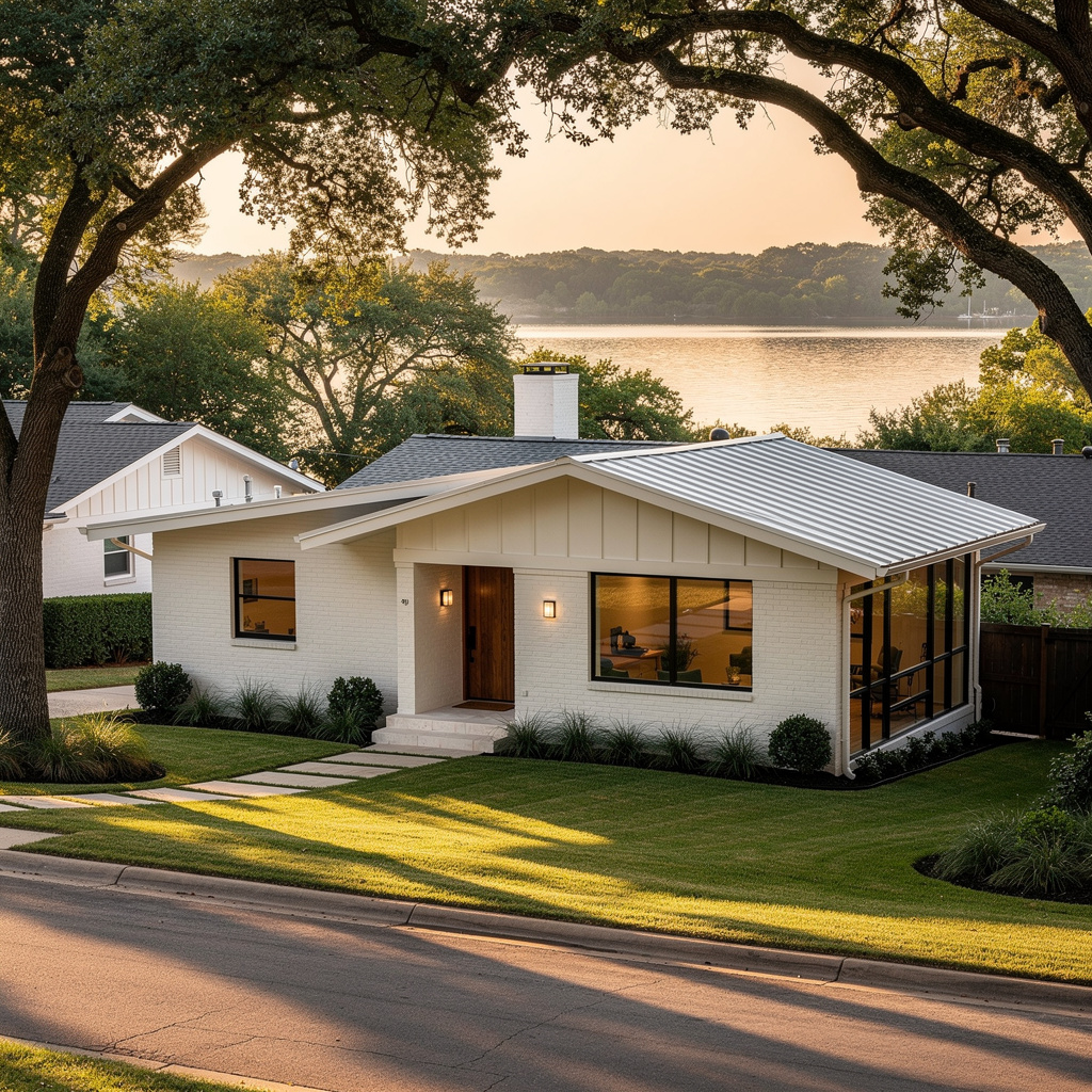 A Studio McGee-style luxury home exterior in the Old Lake Highlands neighborhood of Dallas, TX — premium home cleaning by Salt and Slate