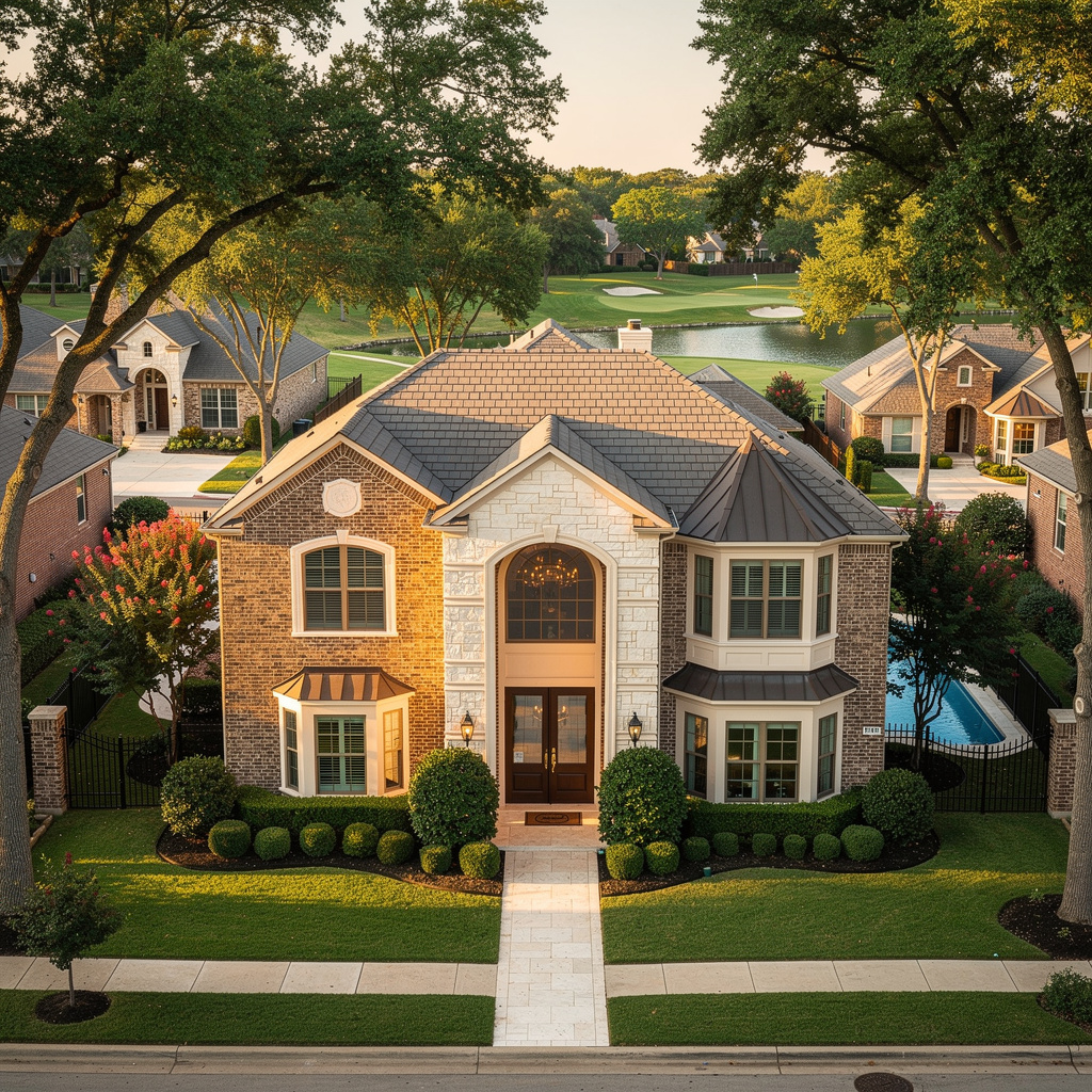 A Studio McGee-style luxury home exterior in the Bridlewood neighborhood of Flower Mound, TX — premium home cleaning by Salt and Slate