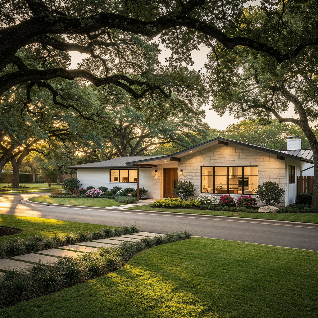 A Studio McGee-style luxury home exterior in the Tanglewood neighborhood of Fort Worth, TX — premium home cleaning by Salt and Slate