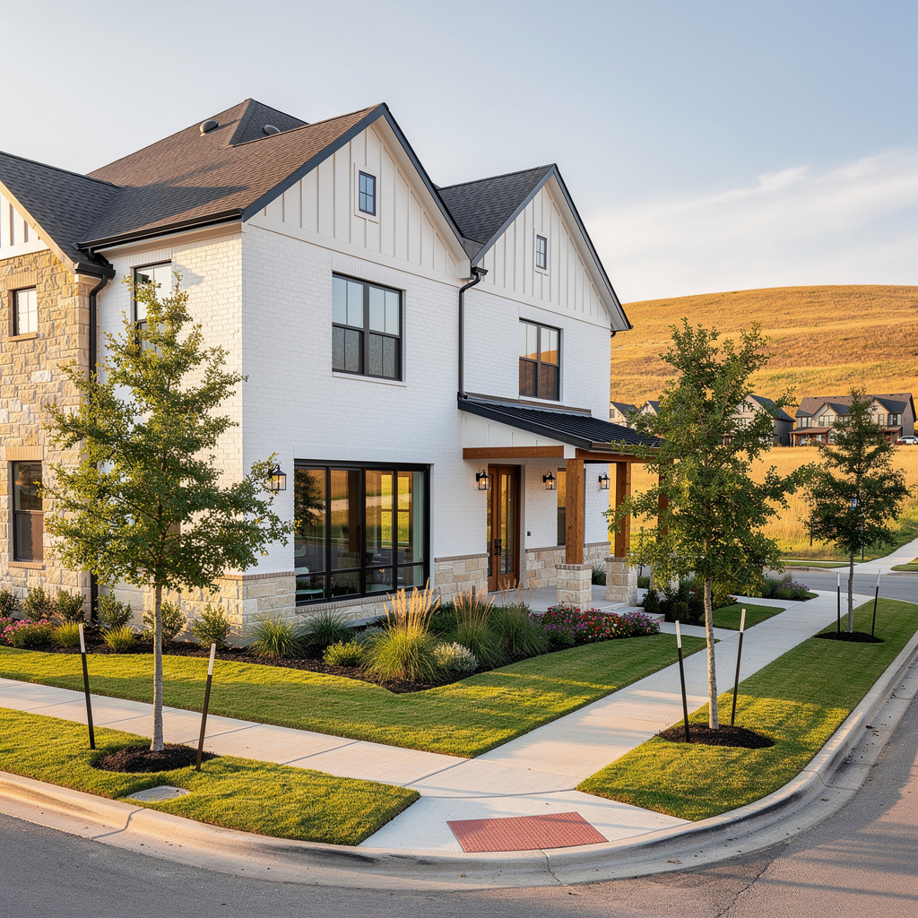 A Studio McGee-style luxury home exterior in the Hollyhock neighborhood of Frisco, TX — premium home cleaning by Salt and Slate