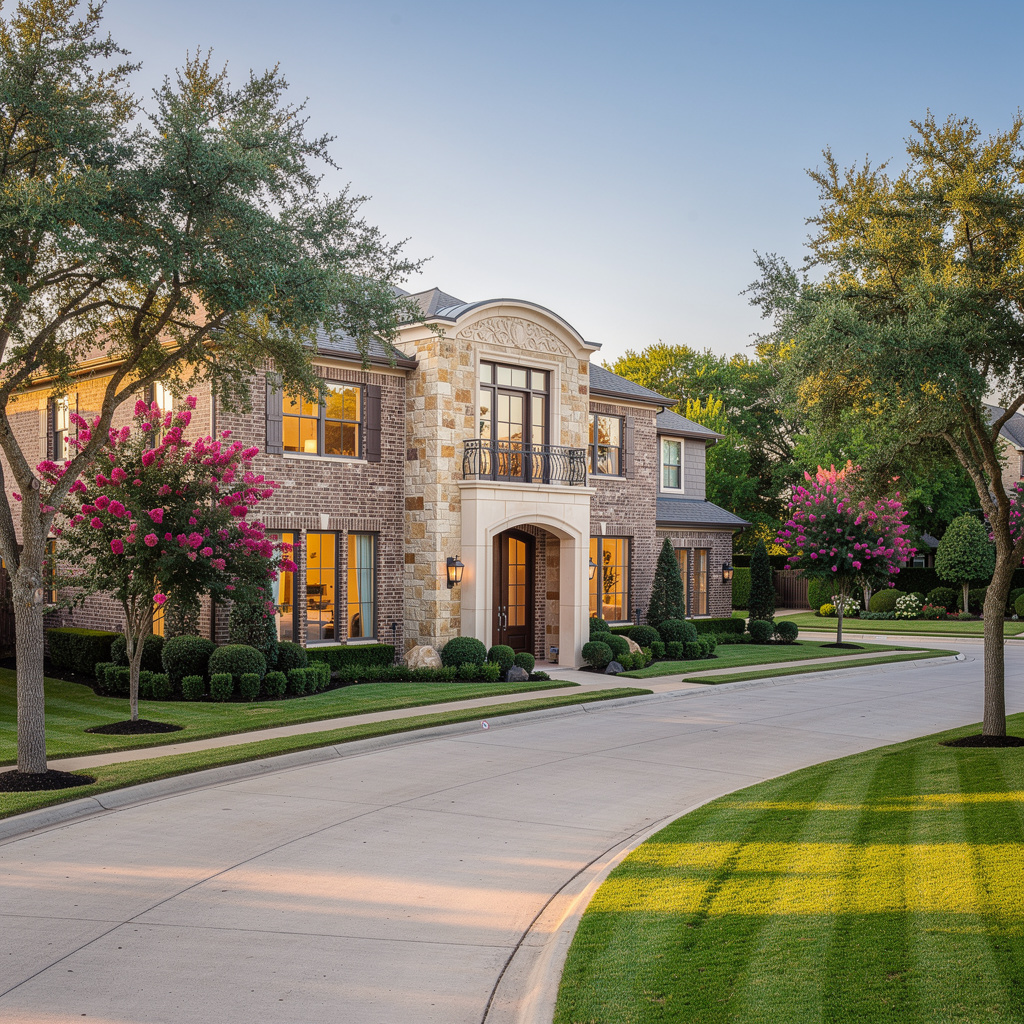 A Studio McGee-style luxury home exterior in the Richwoods neighborhood of Frisco, TX — premium home cleaning by Salt and Slate