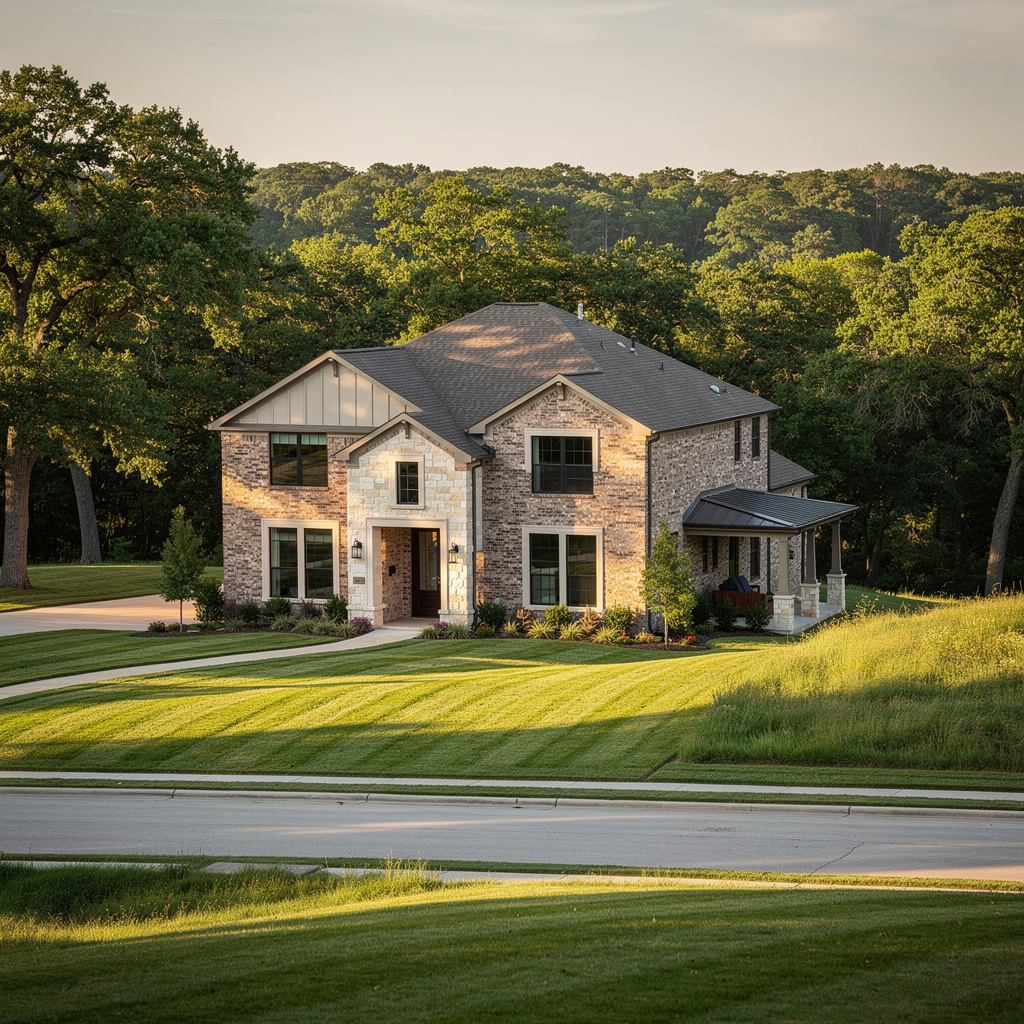 A Studio McGee-style luxury home exterior in the Fairway Ranch neighborhood of Roanoke, TX — premium home cleaning by Salt and Slate