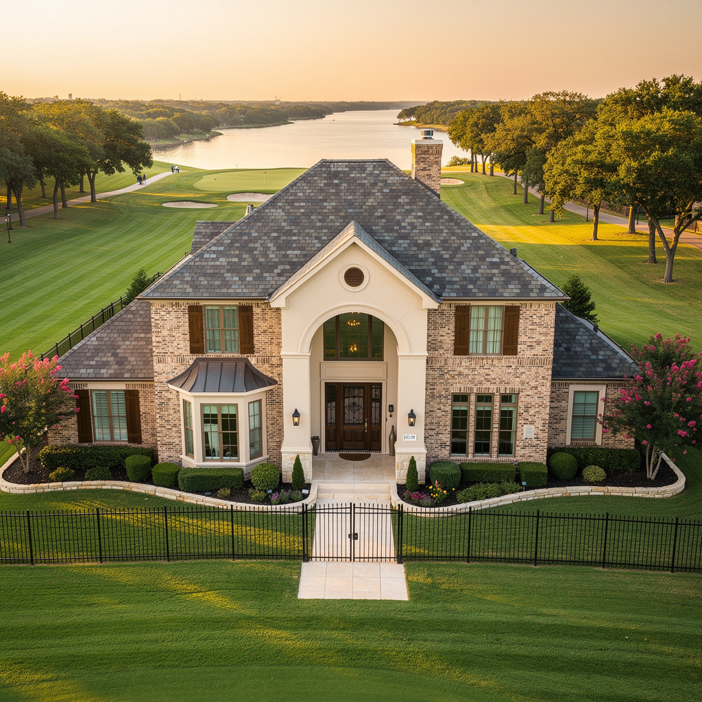 A Studio McGee-style luxury home exterior in the The Shores neighborhood of Rockwall, TX — premium home cleaning by Salt and Slate