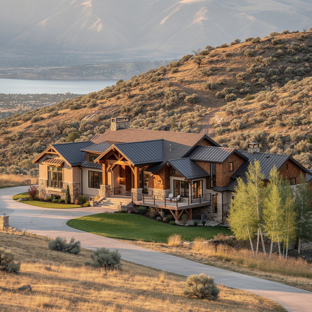 A Studio McGee-style luxury home exterior in the Lambert Park neighborhood of Alpine, UT — premium home cleaning by Salt and Slate