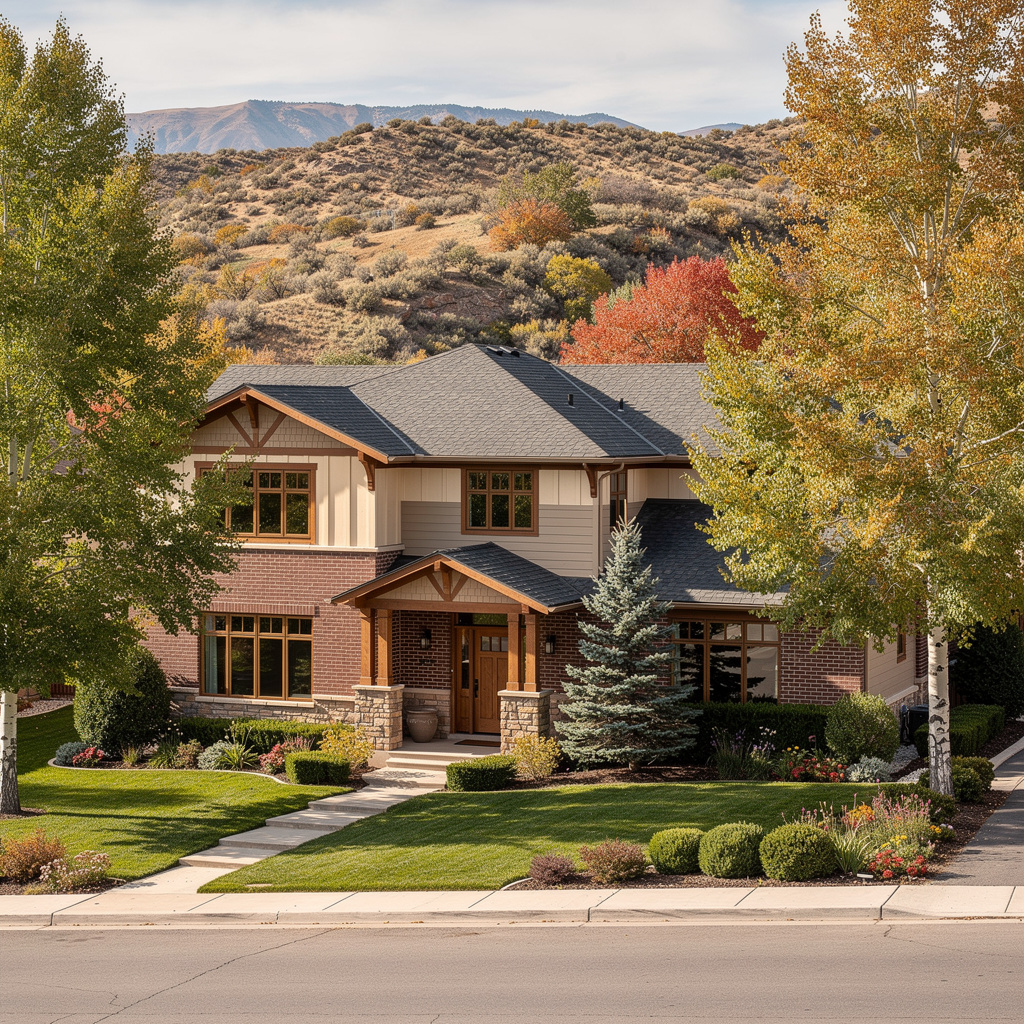 A Studio McGee-style luxury home exterior in the Val Verda neighborhood of Bountiful, UT — premium home cleaning by Salt and Slate