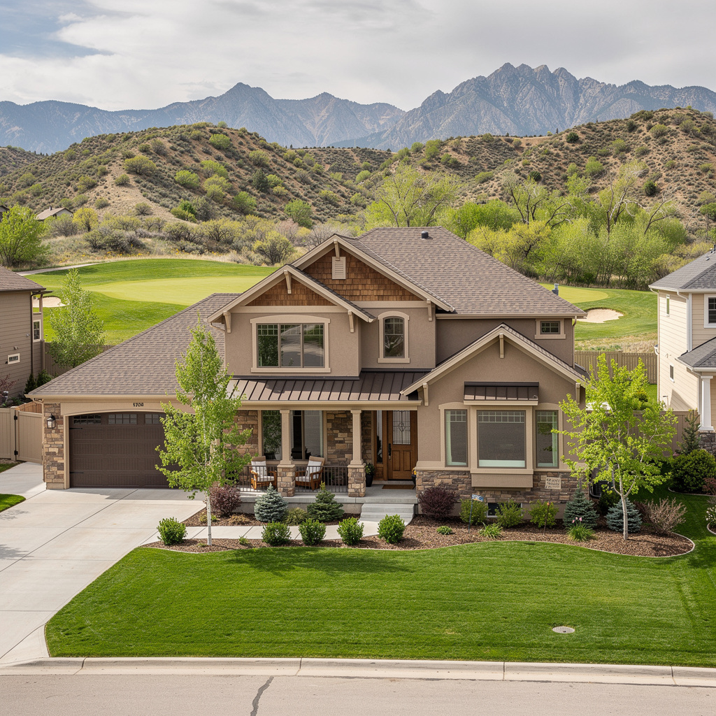 A Studio McGee-style luxury home exterior in the Canyon Heights neighborhood of Cedar Hills, UT — premium home cleaning by Salt and Slate