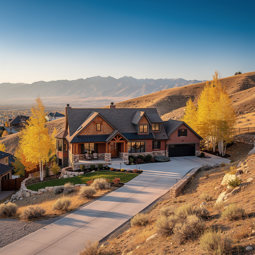 A Studio McGee-style luxury home exterior in the Hidden Canyon neighborhood of Draper, UT — premium home cleaning by Salt and Slate