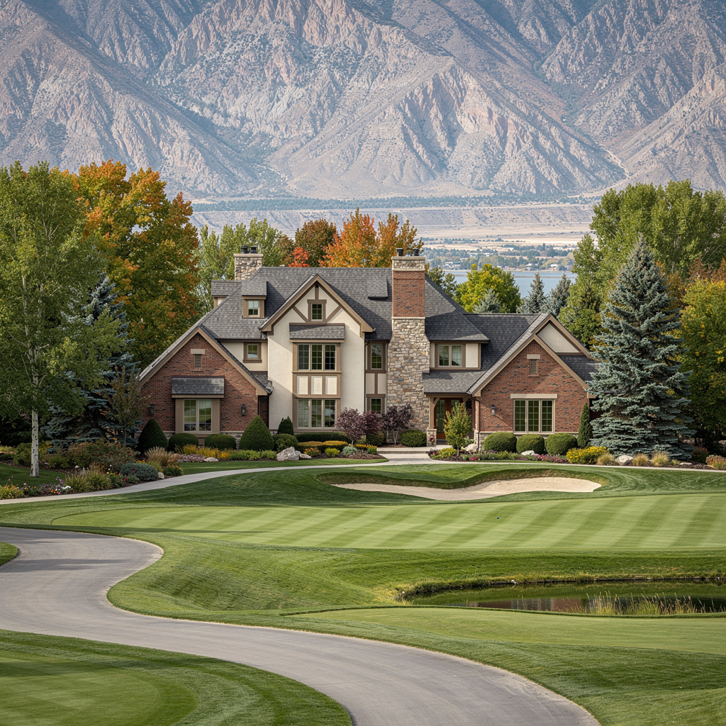 A Studio McGee-style luxury home exterior in the Oakridge Country Club neighborhood of Farmington, UT — premium home cleaning by Salt and Slate