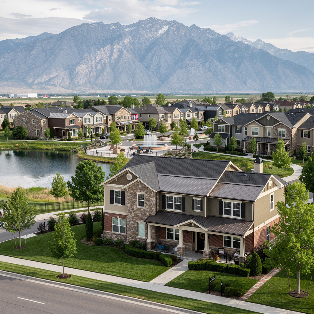A Studio McGee-style luxury home exterior in the Station Park neighborhood of Farmington, UT — premium home cleaning by Salt and Slate