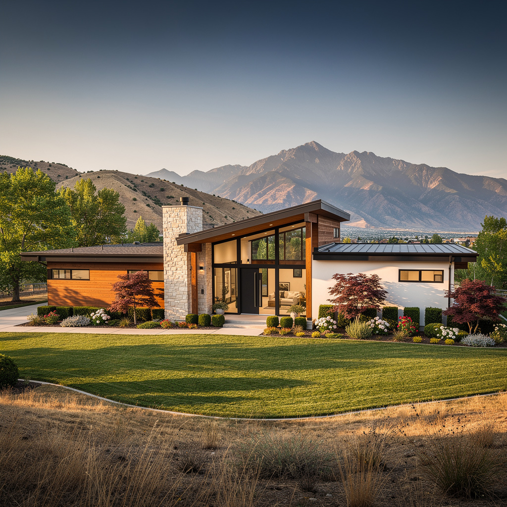 A Studio McGee-style luxury home exterior in the SoHo neighborhood of Holladay, UT — premium home cleaning by Salt and Slate