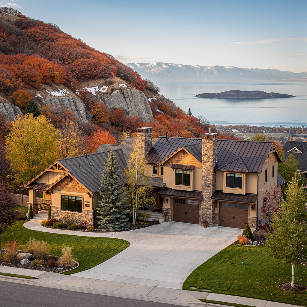 A Studio McGee-style luxury home exterior in the East Mountain neighborhood of Kaysville, UT — premium home cleaning by Salt and Slate