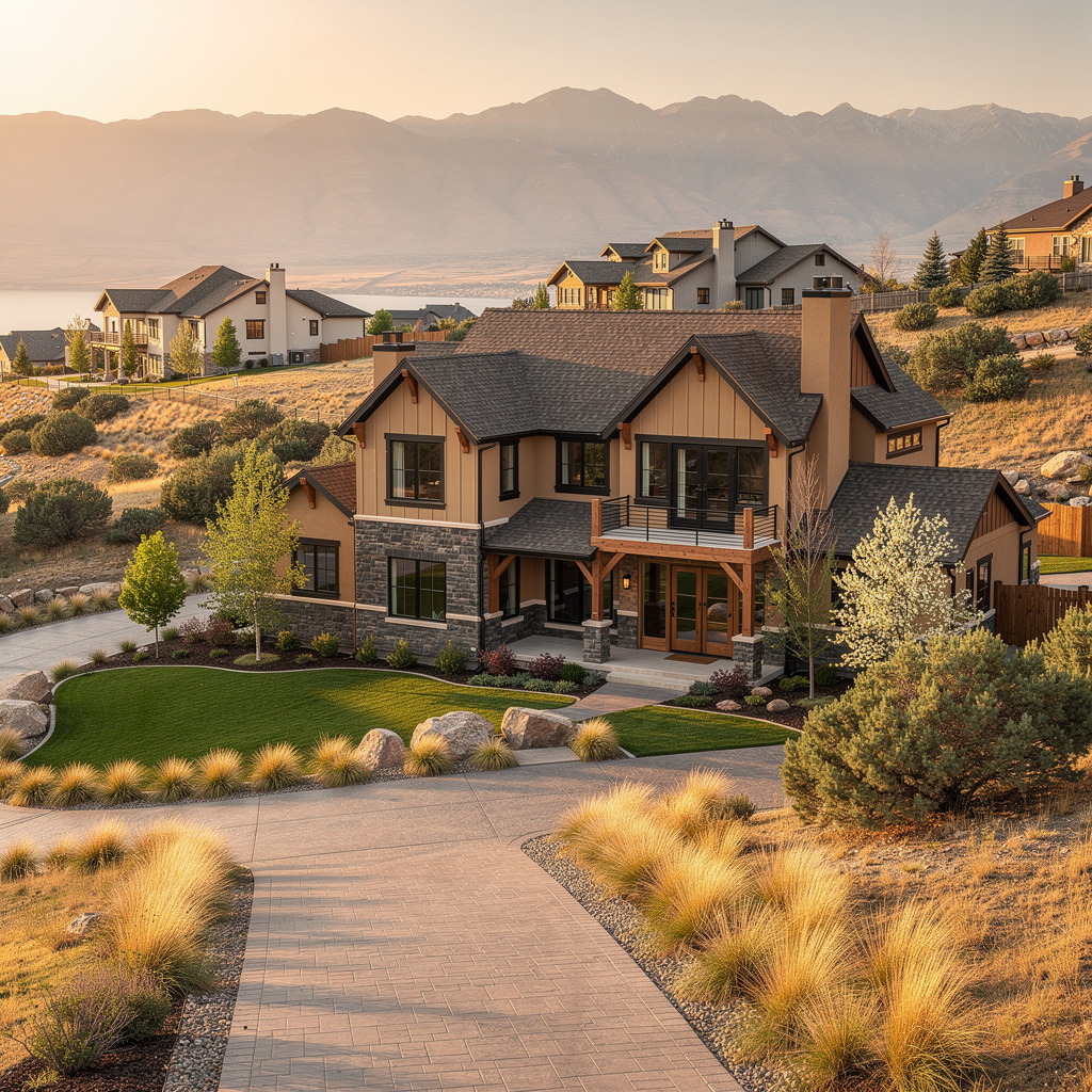 A Studio McGee-style luxury home exterior in the South Mountain Estates neighborhood of Lehi, UT — premium home cleaning by Salt and Slate