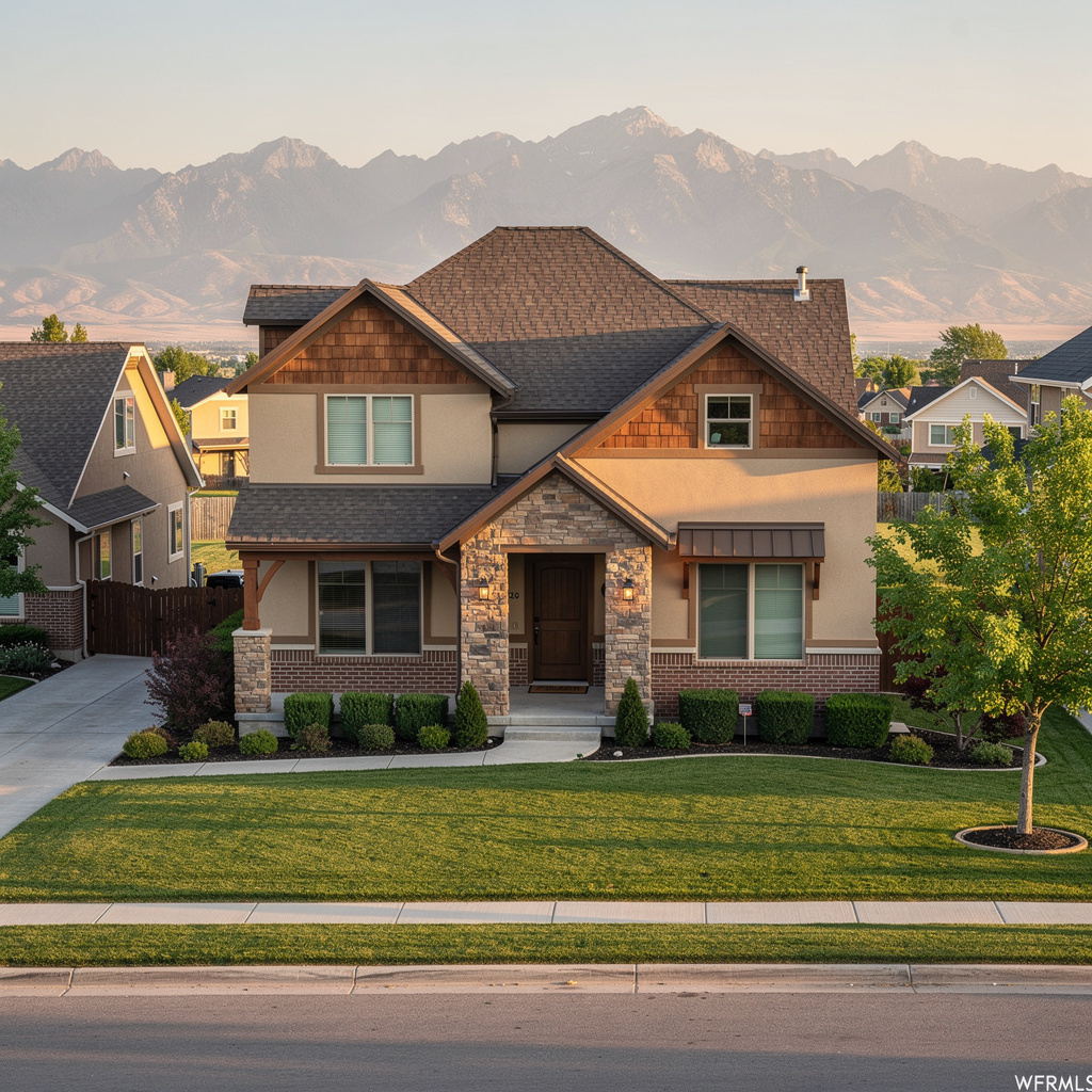 A Studio McGee-style luxury home exterior in the Lindon Hollow neighborhood of Lindon, UT — premium home cleaning by Salt and Slate