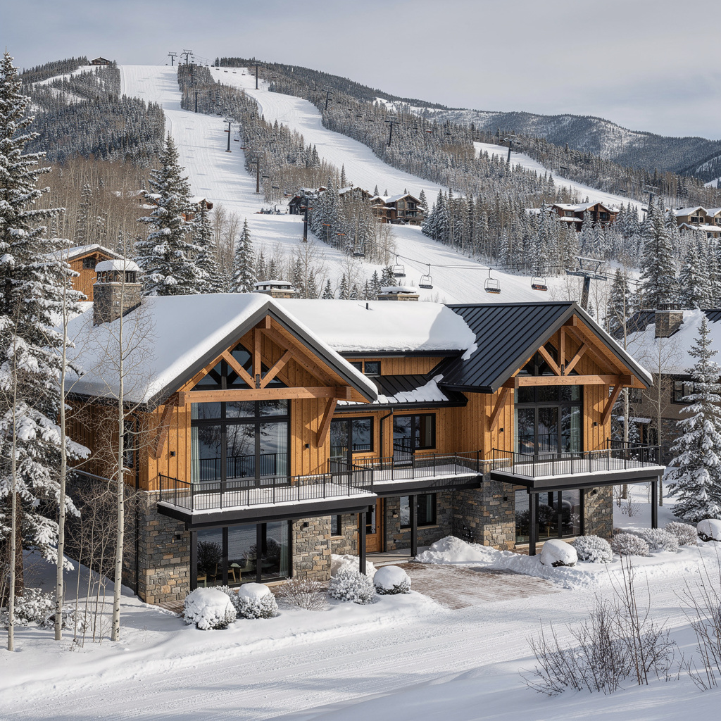 A Studio McGee-style luxury home exterior in the Deer Crest neighborhood of Park City, UT — premium home cleaning by Salt and Slate