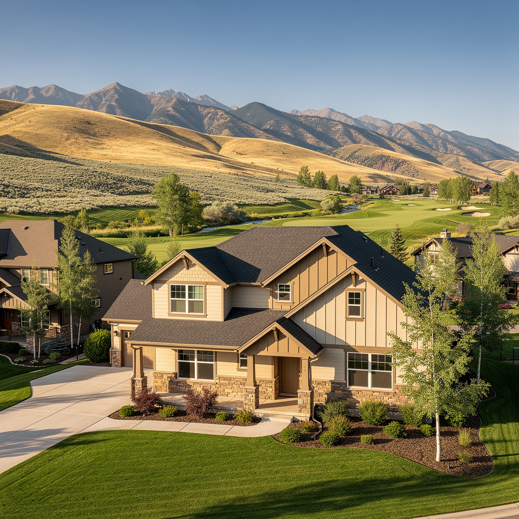 A Studio McGee-style luxury home exterior in the Jeremy Ranch neighborhood of Park City, UT — premium home cleaning by Salt and Slate