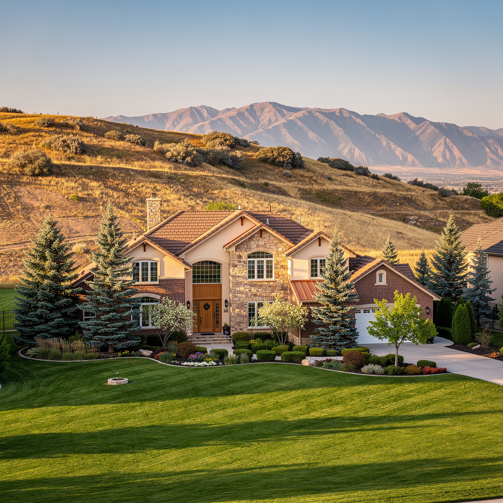 A Studio McGee-style luxury home exterior in the Pepperwood neighborhood of Sandy, UT — premium home cleaning by Salt and Slate