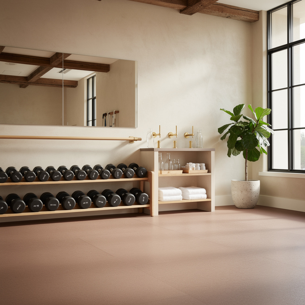 Upscale boutique fitness studio interior with timber beams — gym & fitness cleaning in Bountiful, UT by Salt and Slate commercial teams