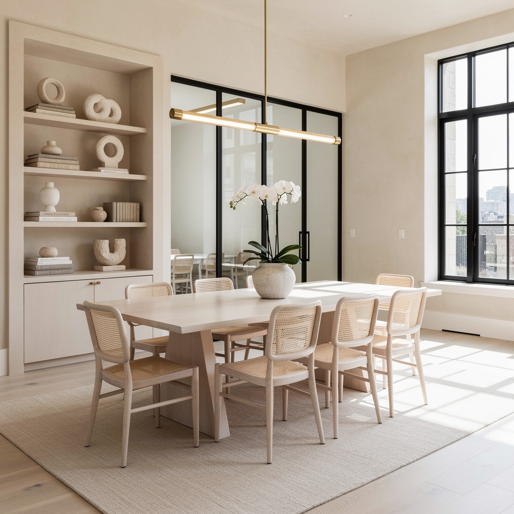 Upscale professional office interior with white oak worktable and cream plaster walls — office cleaning in Centerville, UT by Salt and Slate commercial teams